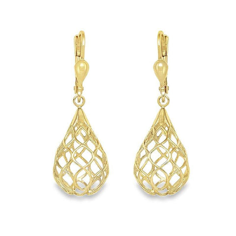 14K Yellow Gold Openwork Filigree Teardrop Earrings