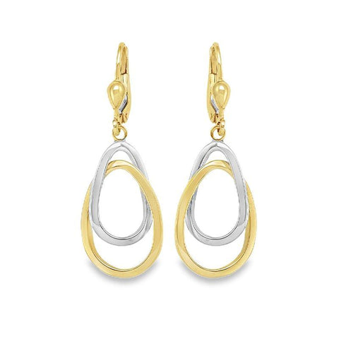 14K Two-Tone Gold Interlocking Teardrop Drop Earrings