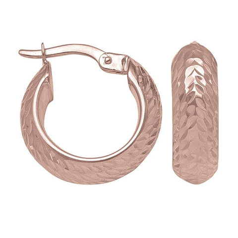 14K Rose Gold Diamond Cut Hoop Earrings