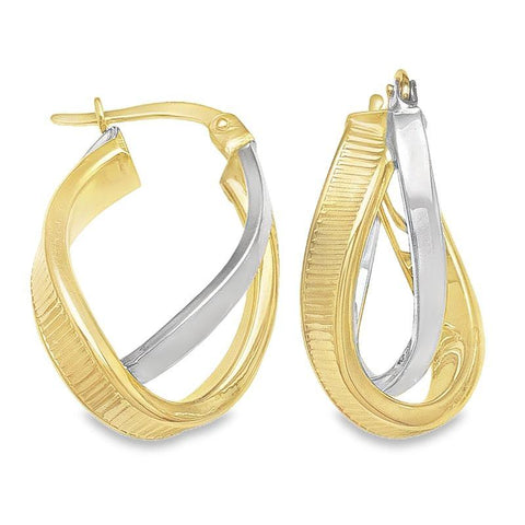 14K Yellow and White Gold Fancy Hoop Earrings