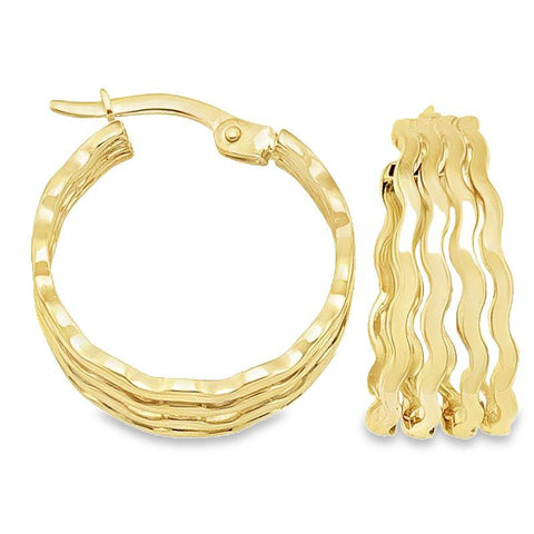 14K Yellow Gold Wave Fancy Hoop Earrings