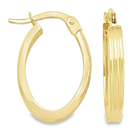 Oval Patterned 14K Yellow Gold Hoop Earrings