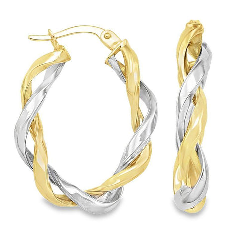 14K Two-Tone Gold Fancy Twist Hoop Earrings