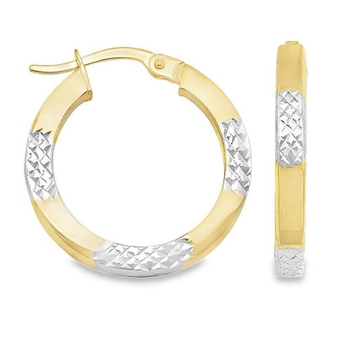 14K Two-Tone Gold Starburst Textured Hoop Earrings