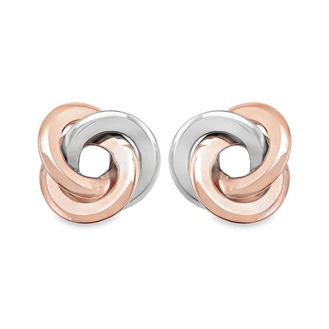 14K Rose and White Gold Love Knot Stud Earrings