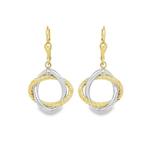 10K Two Tone Gold Fancy Knot Drop Earrings