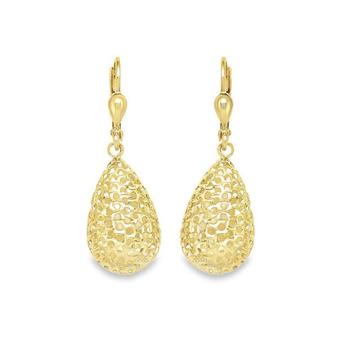 10K Yellow Gold Fancy Diamond Cut Tear Drop Earrings