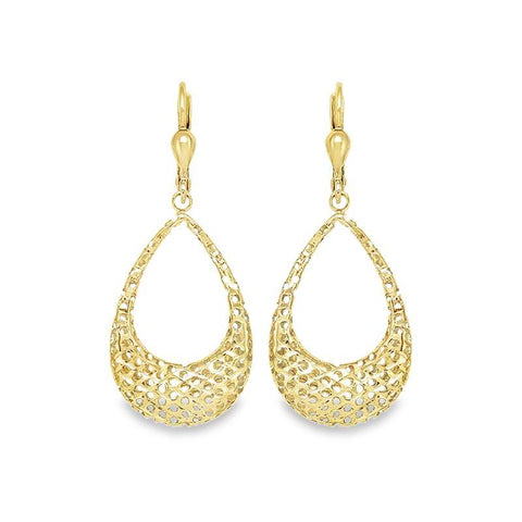 10K Yellow Gold Openwork Filigree Teardrop Earrings