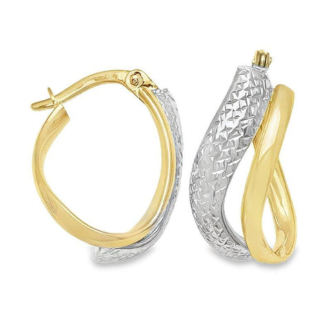 10K Two-Tone Gold Textured Hoop Earrings