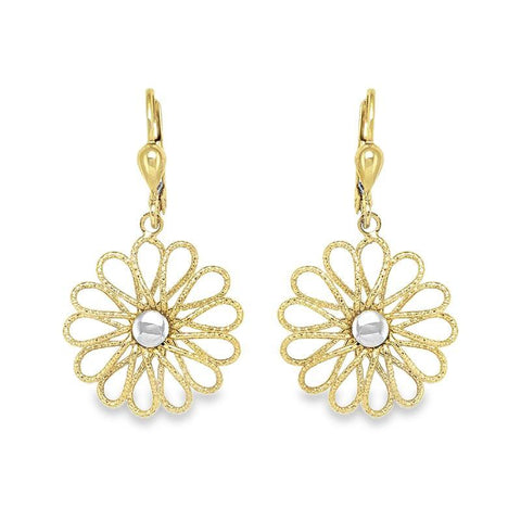 10K Two-Tone Gold Floral Drop Earrings