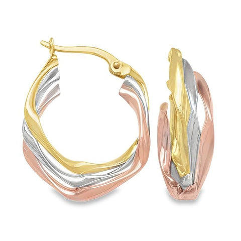 10K Yellow, White and Rose Gold Fancy Hoop Earrings