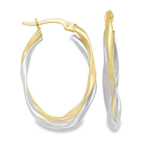 10K Two-Tone Gold Fancy Oval Hoop Earrings