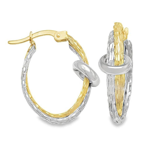 10K Yellow and White Solid Gold Fancy Hoop Earrings