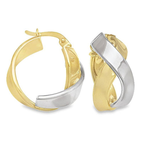 Fancy Hoop Earrings in 10K Yellow and White Gold