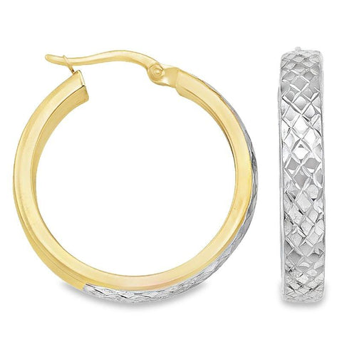 10K Two Tone Gold Fancy Hoop Earrings