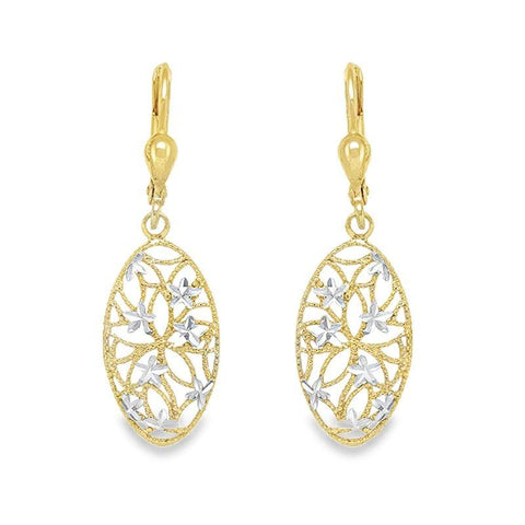 10K Two Tone Gold Fancy Diamond Cut Fancy Drop Earrings