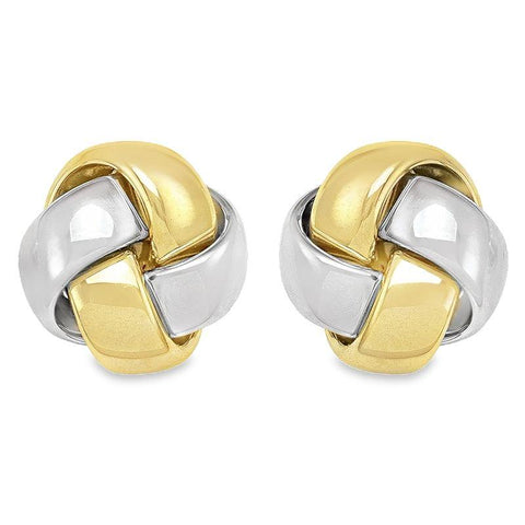 10K Yellow and White Gold Love Knot Stud Earrings