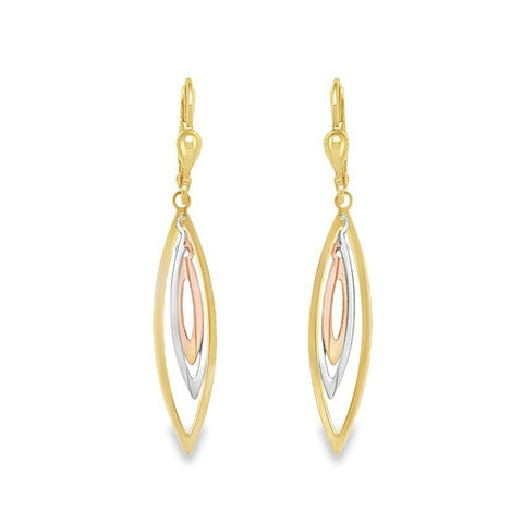 10K Tri-Colour Gold Layered Fancy Drop Earrings