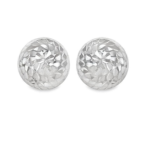 10K White Gold Half Ball Diamond Cut Stud Earrings