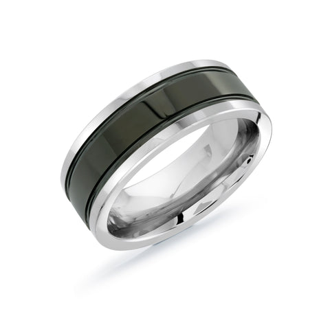 8mm Black And White Band Ceramic Tungsten Wedding Band