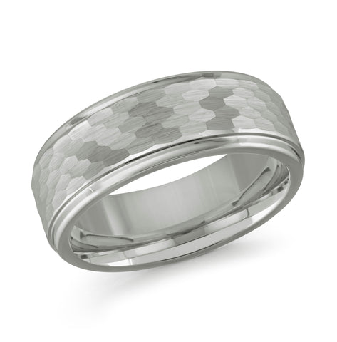 White Tungsten 8mm Hammered Finish Wedding Band