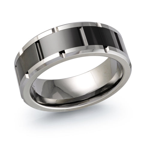 8mm Tungsten Comfort Fit Wedding Band with Black Ceramic Center