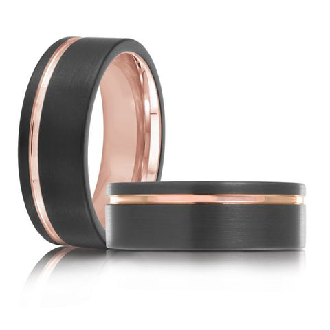 8mm Black & Rose Plated Tungsten Carbide Wedding Band