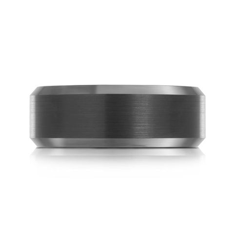 8mm Black Plated Tungsten Carbide Wedding Band with White Ceramic