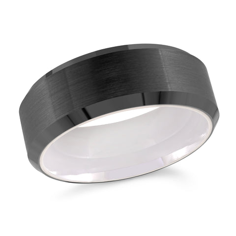 8mm Black Plated Tungsten Carbide Wedding Band with White Ceramic