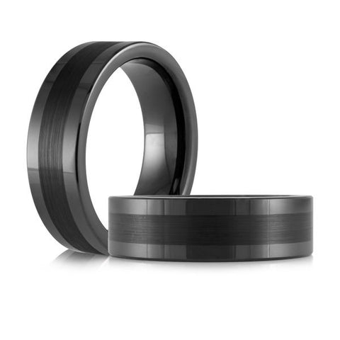 7mm Black Tungsten Carbide Wedding Band with Brushed Finish