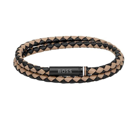 Hugo Boss Jewellery Men's Brown & Black Braided Leather Bracelet 1580495M