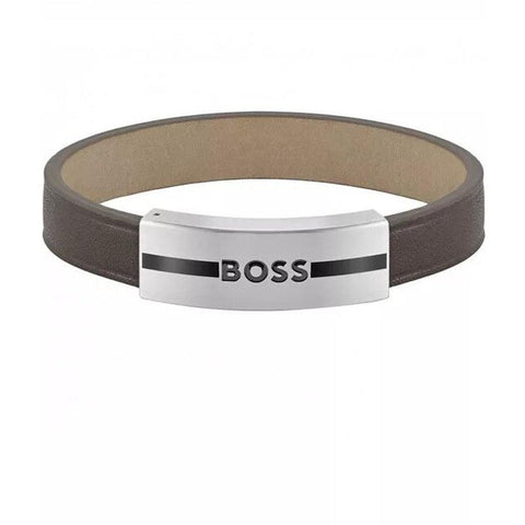 Hugo Boss Jewellery Mens Stainless Steel Brown Leather Bracelet 1580496M