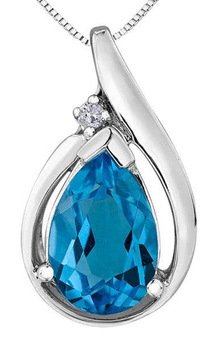 10K White Gold Blue Topaz And Diamond Pendant 20000