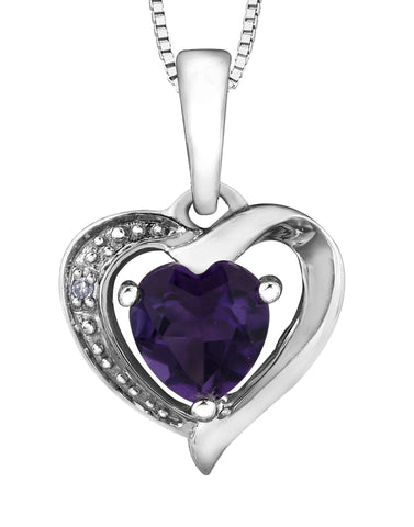 10K White Gold Amethyst & Diamond Heart Pendant