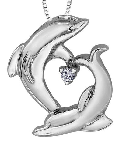 10K White Gold Diamond Dolphin Pendant