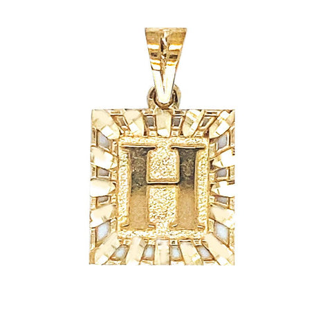 10K Yellow Gold Initial Letter H Square Pendant