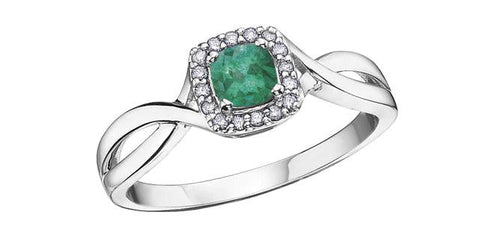 10K White Gold Emerald and Diamond Halo Ring