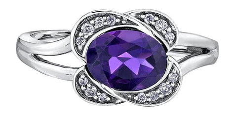 10K White Gold Amethyst and Diamond Ring