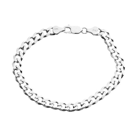 Sterling Silver 6.7mm Mens Curb Link Italian Bracelet