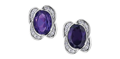 10k White Gold Amethyst and Diamond Earrings