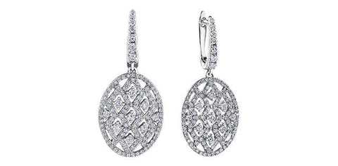 10K White Gold 1.50TDw Diamond Fancy French Clip Earrings With Dangle