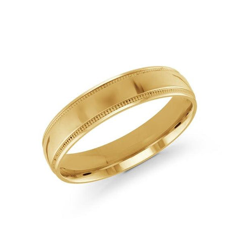 10, 14, 18 Karat 5mm Solid Yellow Gold High Polish Milgrain Edge Wedding Band