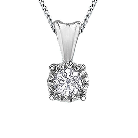 10K White Gold 0.07CT Diamond Solitaire Illusion Set Pendant with Chain