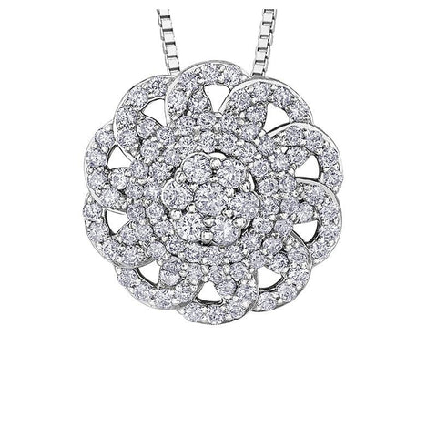 10K White Gold 1.00TDW Diamond Floral Pendant with Chain