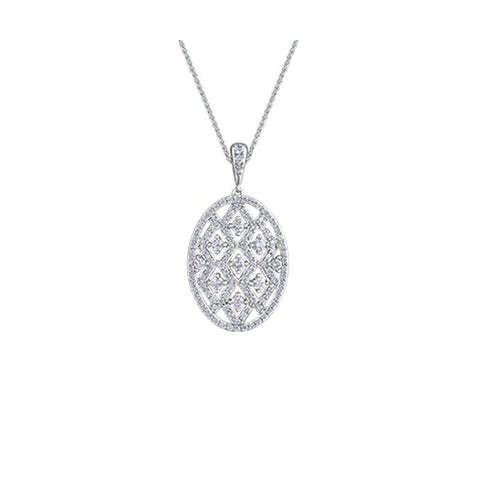 10K White Gold 1.00TDW Diamond Fancy Oval Pendant with Chain