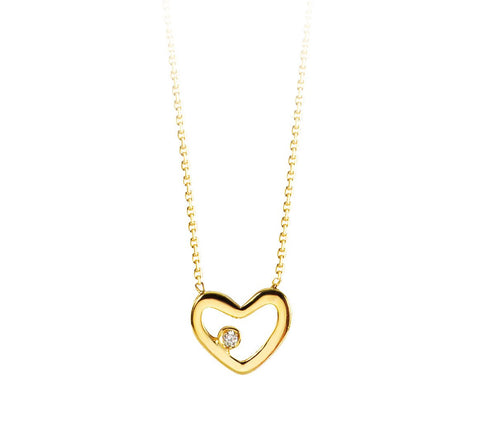 10K Yellow Gold Diamond Heart Necklace with Chain