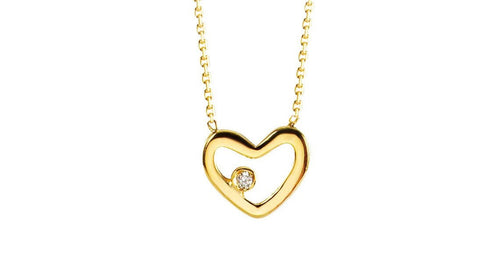 10K Yellow Gold Diamond Heart Necklace with Chain