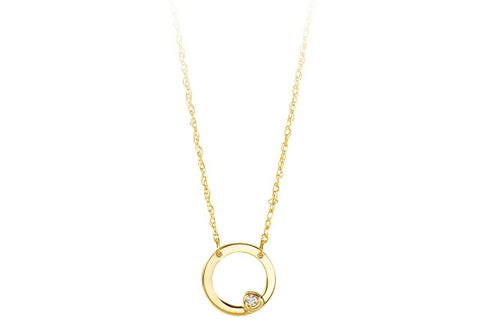 10K Yellow Gold Diamond Circle Necklace with Chain