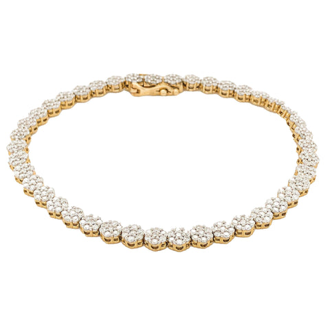 10 Karat Yellow Gold 3.00TDW Diamond Flower Tennis Bracelet