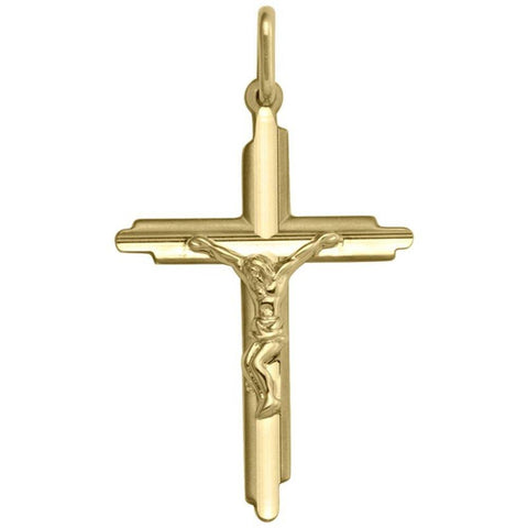 14K Yellow Gold Religious Classic Italian Cross with Crucifix